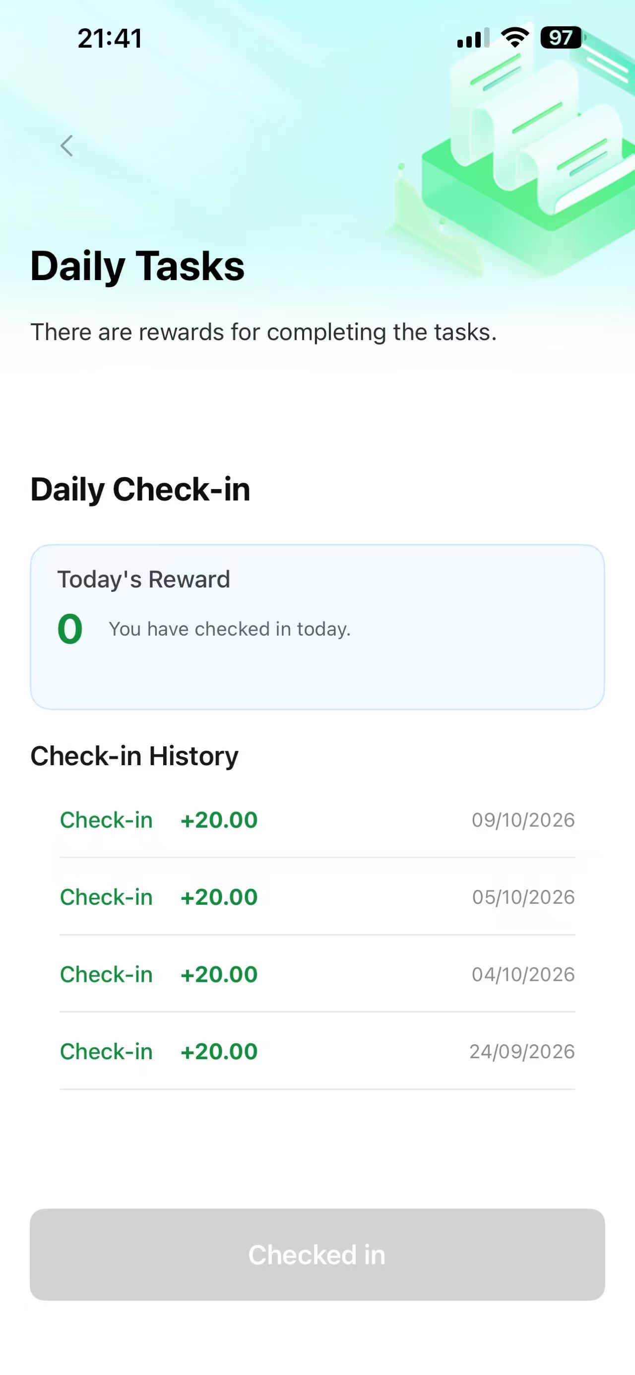 Daily tasks and check-in rewards